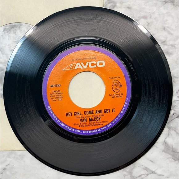 Van McCoy The Hustle / Hey Girl Come and Get It 45 Disco Boogie 1975 Avco 4653 - Picture 6 of 6